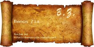 Bencs Zia névjegykártya